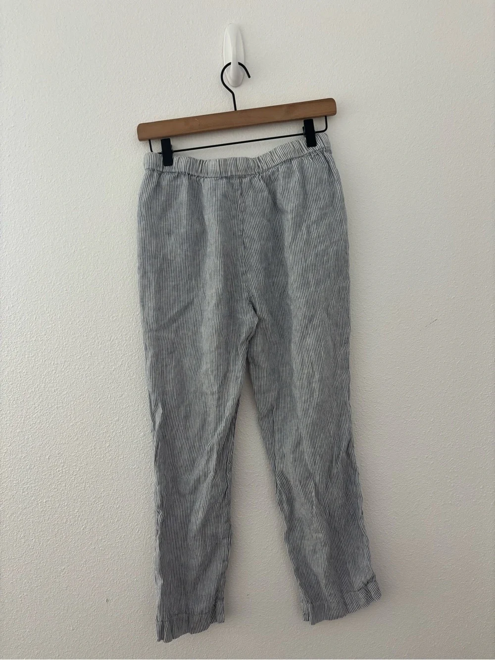 Quince Light Gray Pinstripe Wide-Leg Linen Drawstring Pants